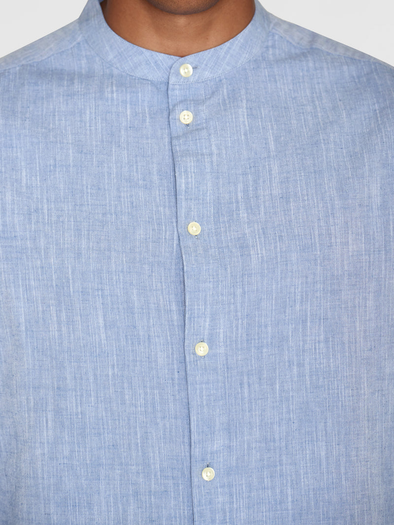 KnowledgeCotton Apparel - MEN Custom fit linen stand collar shirt Shirts 1432 Moonlight Blue