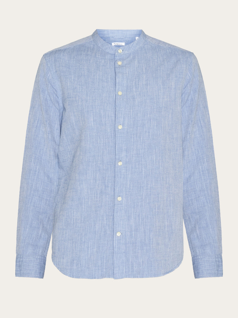 KnowledgeCotton Apparel - MEN Custom fit linen stand collar shirt Shirts 1432 Moonlight Blue