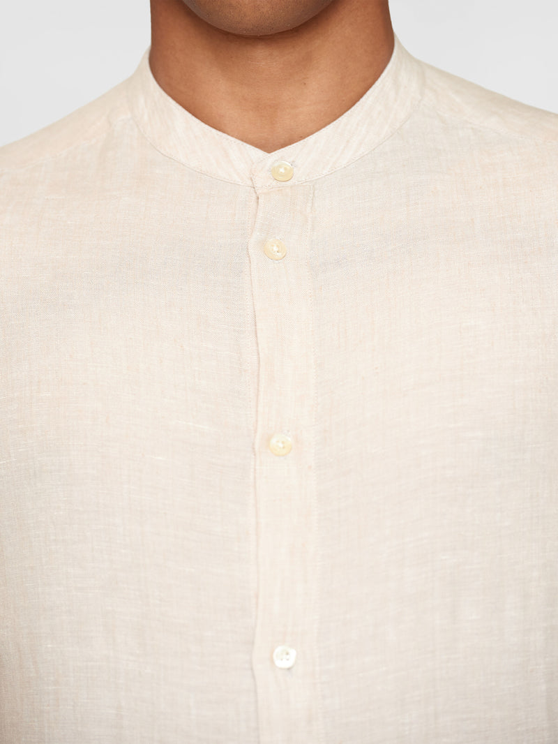KnowledgeCotton Apparel - MEN Custom fit linen stand collar shirt Shirts 1449 Yarndyed - Light feather gray