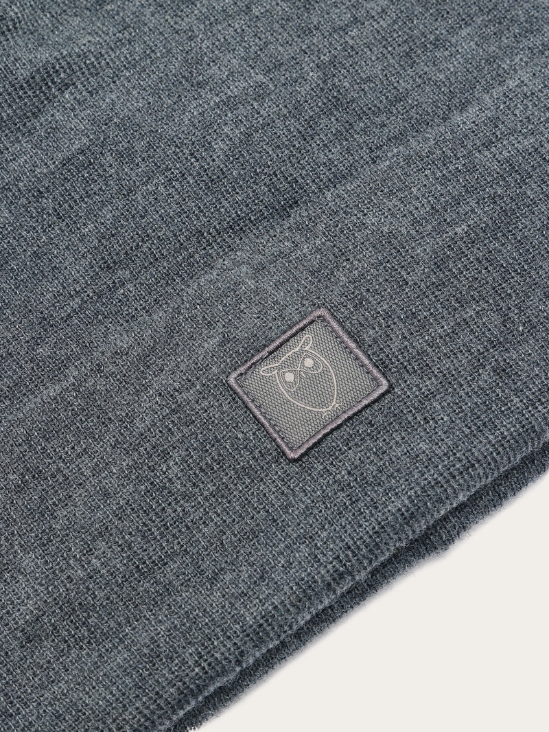 KnowledgeCotton Apparel - UNI Double layer wool beanie Hats 1073 Dark Grey Melange