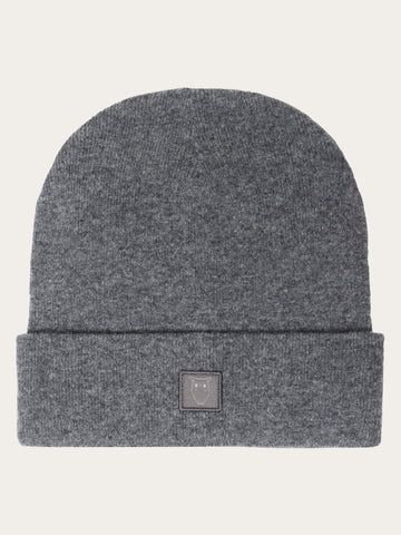KnowledgeCotton Apparel - MEN Double layer wool beanie Hats 1073 Dark Grey Melange