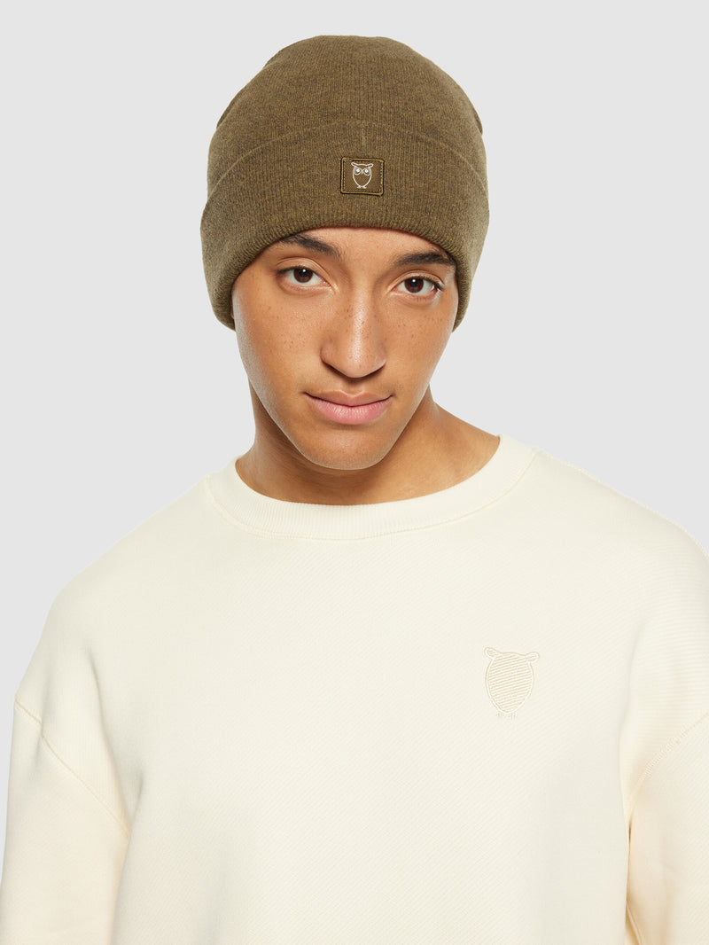 KnowledgeCotton Apparel - UNI Double layer wool beanie Hats 1100 Dark Olive