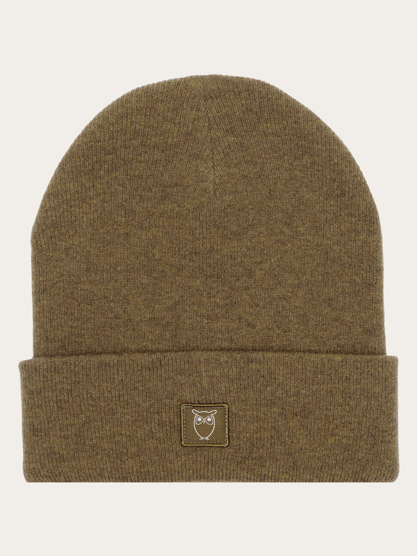 KnowledgeCotton Apparel - UNI Double layer wool beanie Hats 1100 Dark Olive