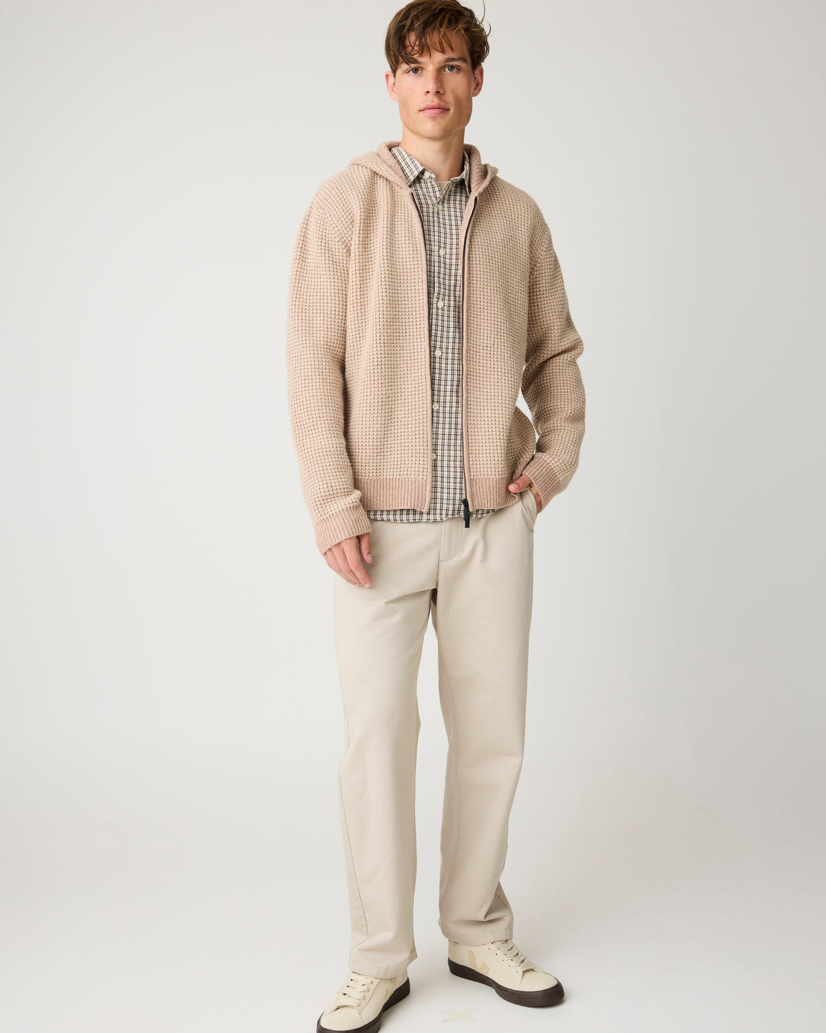 KnowledgeCotton Apparel - MEN Dune regular check shirt Shirts 7033 Creme check