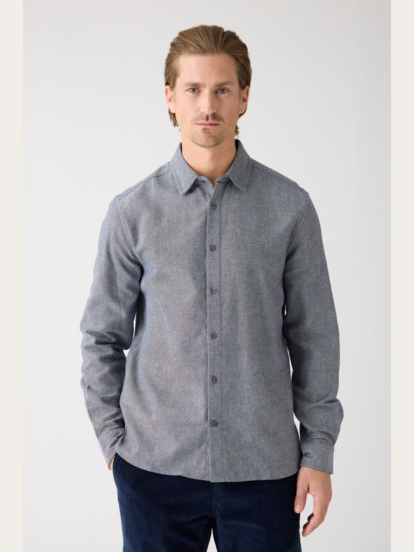 KnowledgeCotton Apparel - MEN Dune regular flannel shirt Shirts 1412 Night Sky