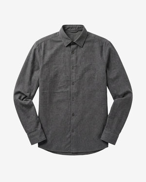 KnowledgeCotton Apparel - MEN Dune regular flannel shirt Shirts 1073 Dark Grey Melange