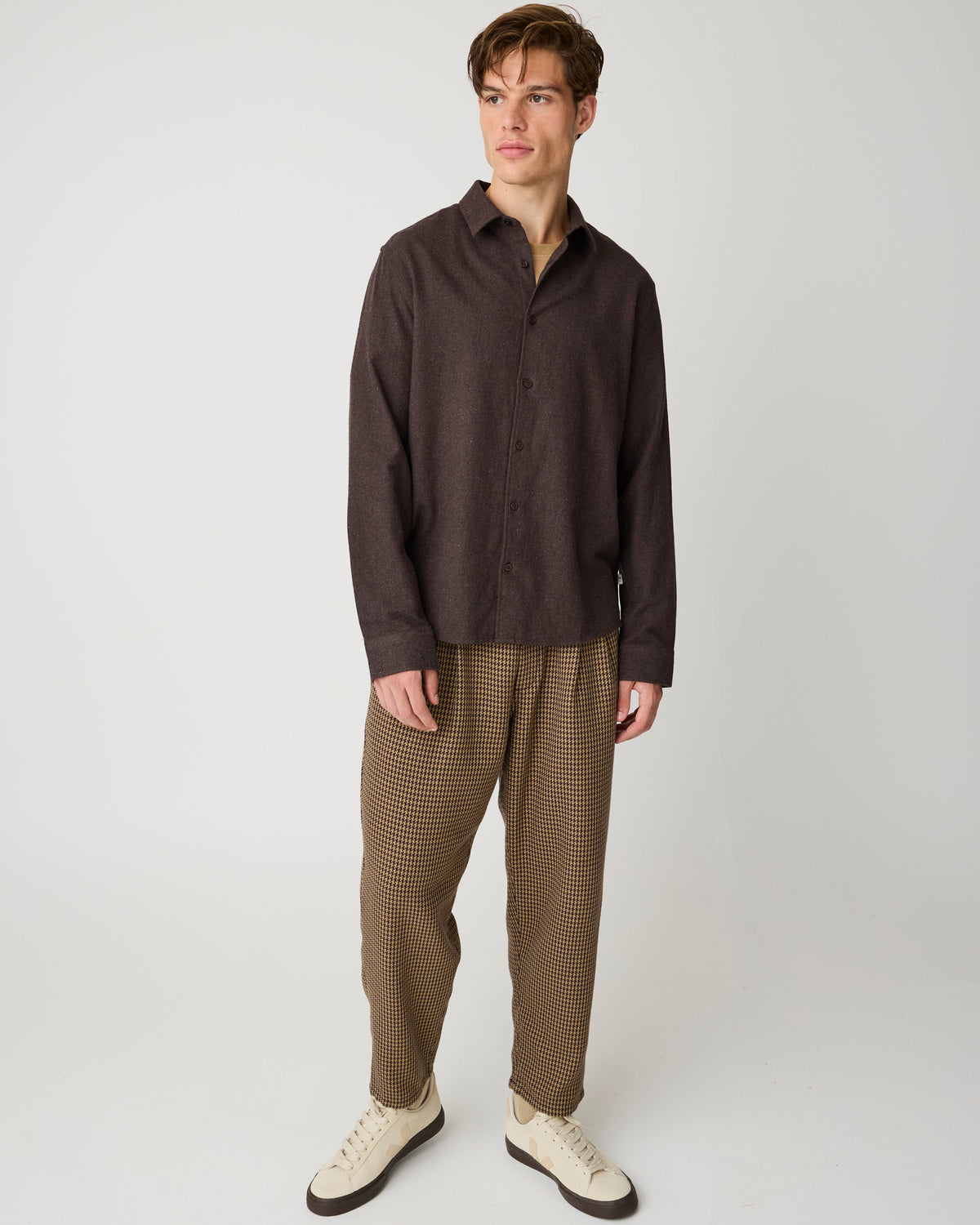 KnowledgeCotton Apparel - MEN Dune regular flannel shirt Shirts 1487 Chocolate Torte