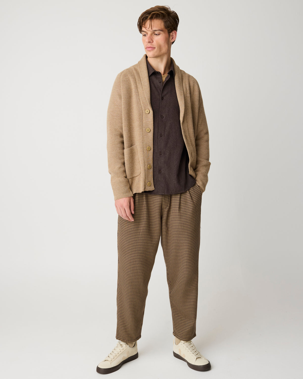 KnowledgeCotton Apparel - MEN Dune regular flannel shirt Shirts 1487 Chocolate Torte