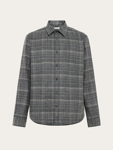 KnowledgeCotton Apparel - MEN Dune regular merino check shirt Shirts 7031 Grey check