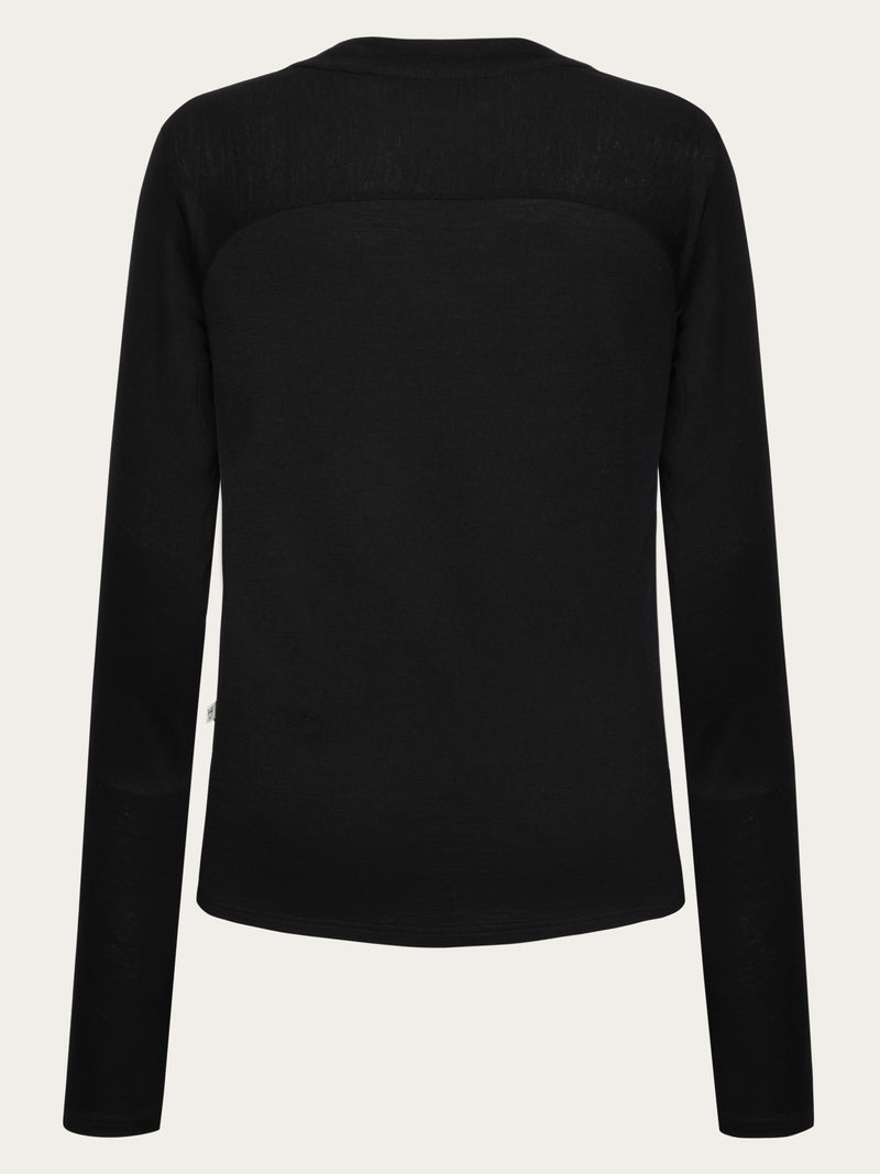 KnowledgeCotton Apparel - WMN Dynamic wool long sleeve t-shirt Long Sleeves 1300 Black Jet