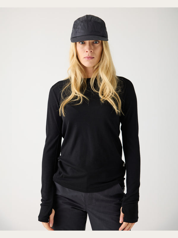 KnowledgeCotton Apparel - WMN Dynamic wool long sleeve t-shirt Long Sleeves 1300 Black Jet