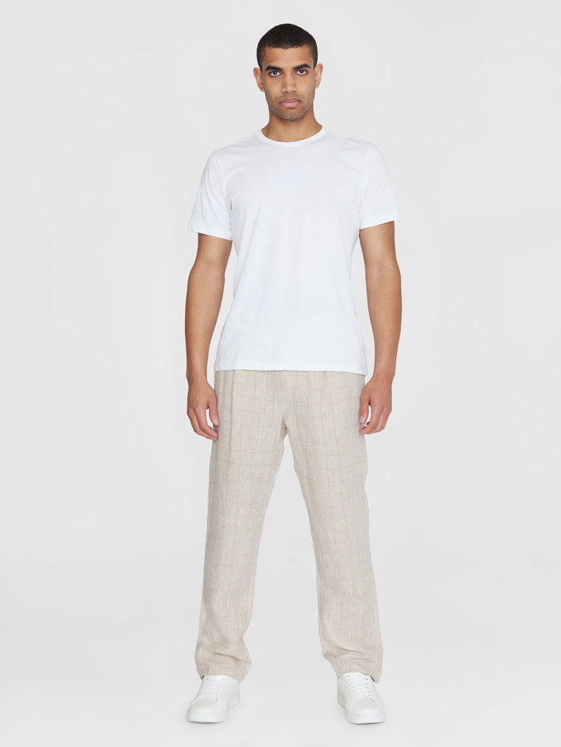 KnowledgeCotton Apparel - MEN FIG loose checked linen pants - GOTS/Vegan Pants 1228 Light feather gray
