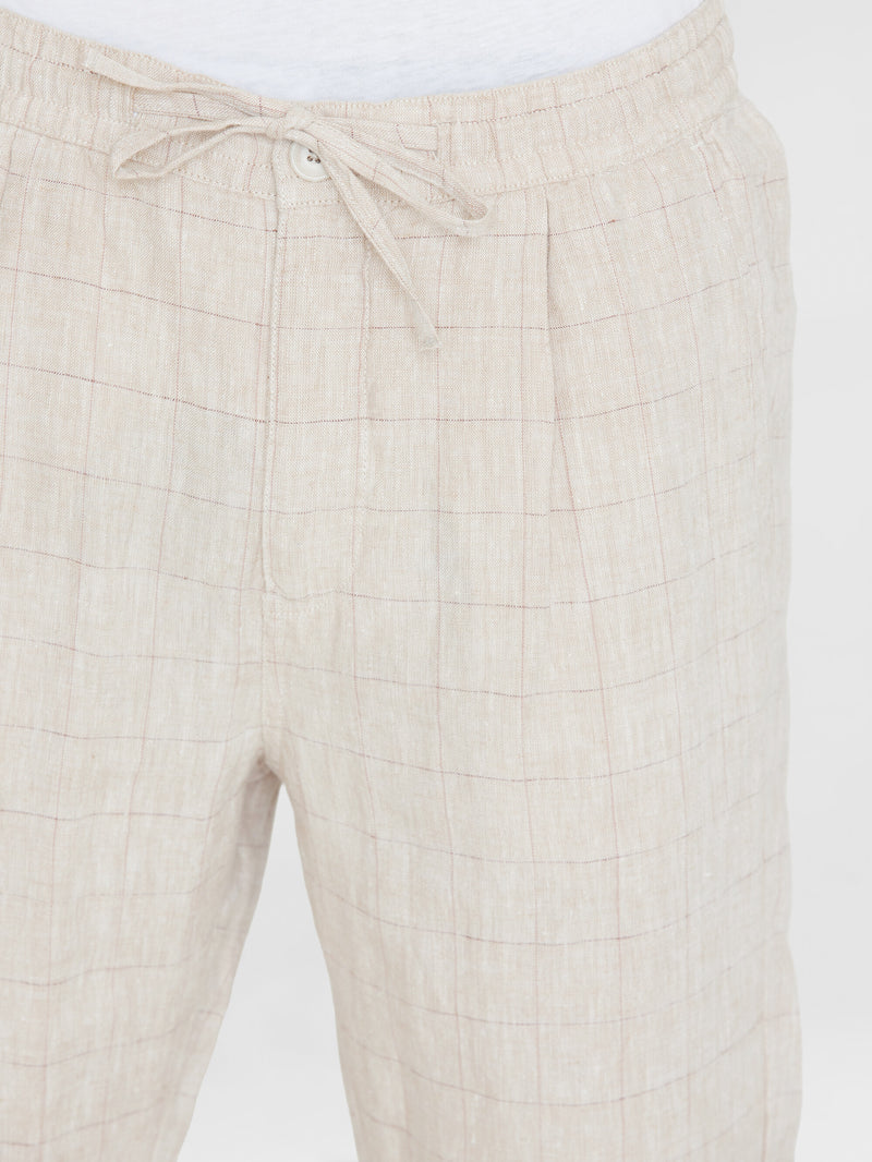 KnowledgeCotton Apparel - MEN FIG loose checked linen pants - GOTS/Vegan Pants 1228 Light feather gray