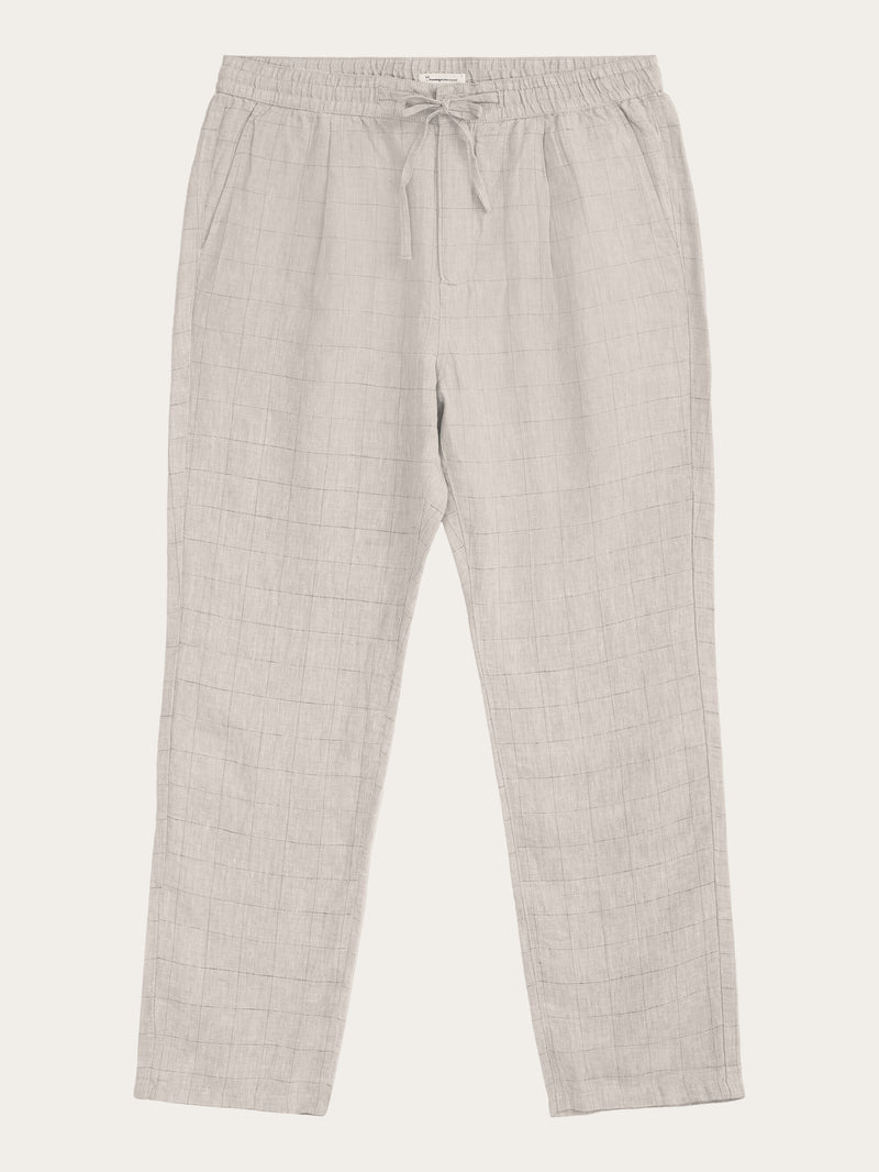 KnowledgeCotton Apparel - MEN FIG loose checked linen pants - GOTS/Vegan Pants 1228 Light feather gray