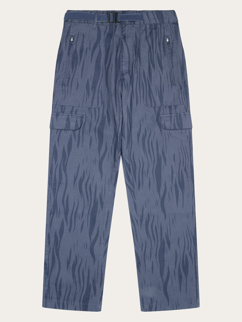 KnowledgeCotton Apparel - MEN FLINT ripstop Northern Lights twill belt cargo pants - GOTS/Vegan Pants 9921 Blue