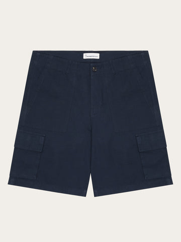KnowledgeCotton Apparel - MEN FLINT wide slub yarn shorts - GOTS/Vegan Shorts 1001 Total Eclipse
