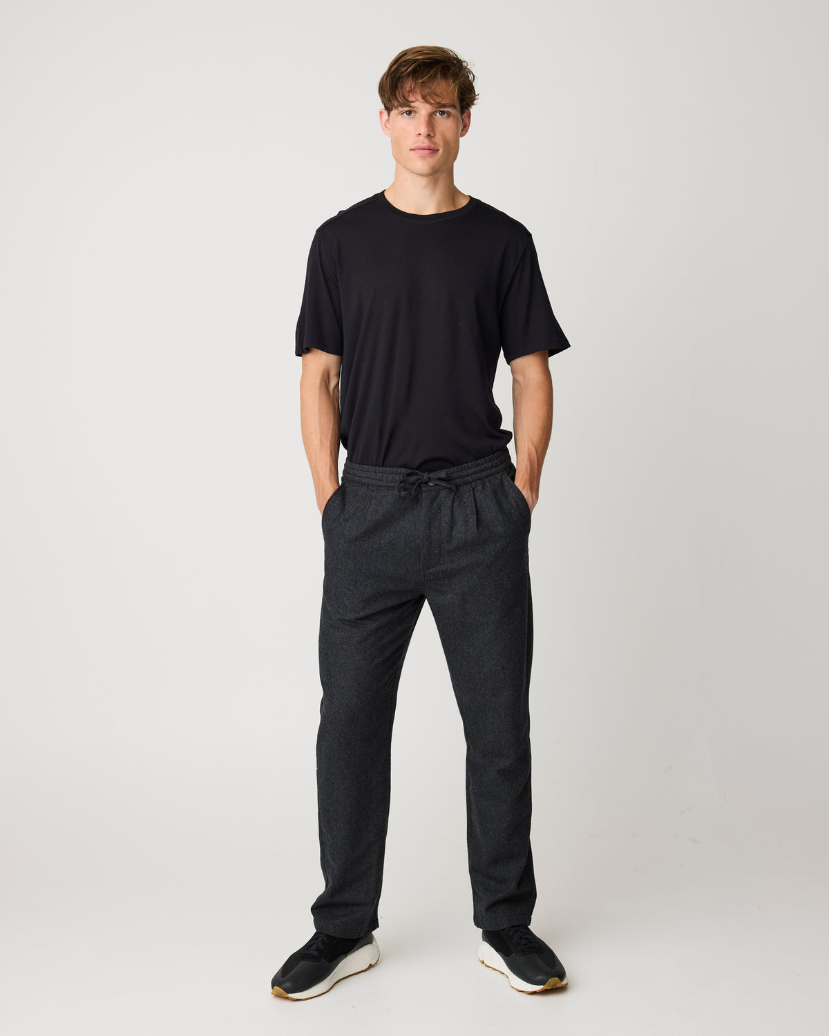 KnowledgeCotton Apparel - MEN Fig comfort wool pants Pants 1073 Dark Grey Melange