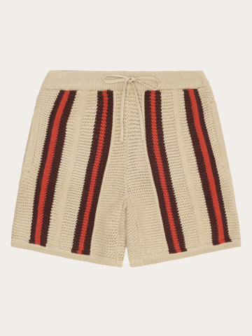 KnowledgeCotton Apparel - MEN Fig loose knit shorts Shorts 8025 Red Stripe
