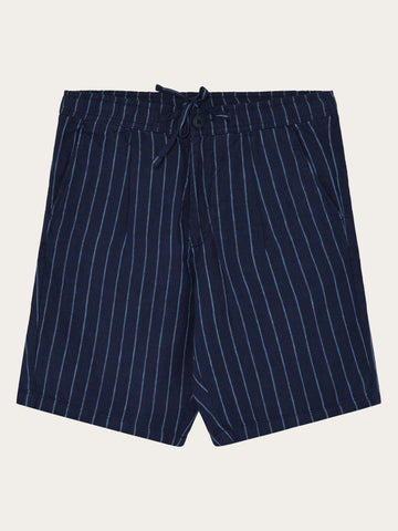 KnowledgeCotton Apparel - MEN Fig loose linen shorts Shorts 8021 Blue stripe