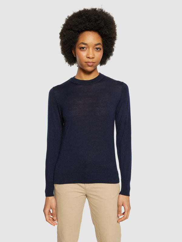 KnowledgeCotton Apparel - WMN Fine merino crew neck - RWS Knits 1001 Total Eclipse