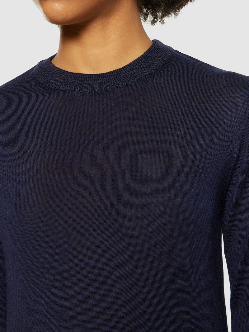 KnowledgeCotton Apparel - WMN Fine merino crew neck - RWS Knits 1001 Total Eclipse