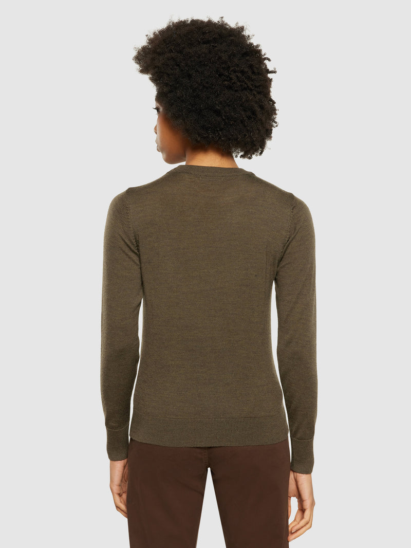 KnowledgeCotton Apparel - WMN Fine merino crew neck - RWS Knits 1100 Dark Olive