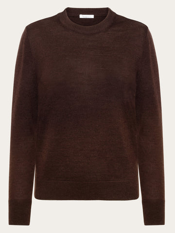 KnowledgeCotton Apparel - WMN Merino crew neck sweater Knits 1243 Demitasse (brown)