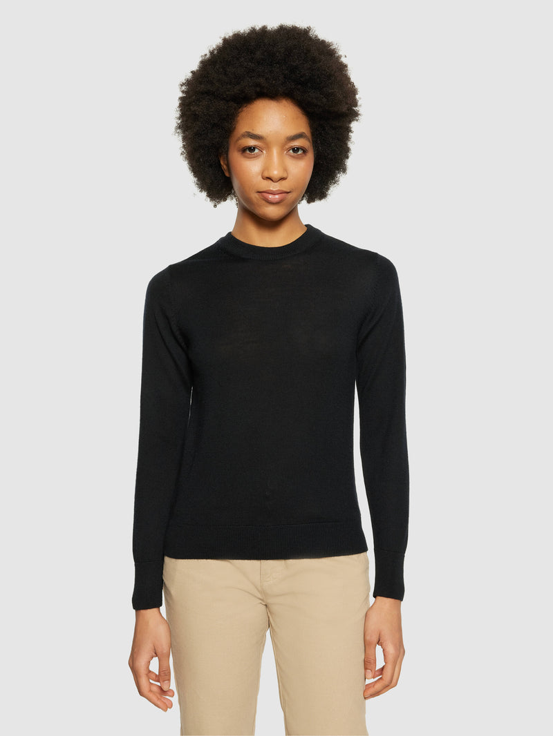 KnowledgeCotton Apparel - WMN Fine merino crew neck - RWS Knits 1300 Black Jet