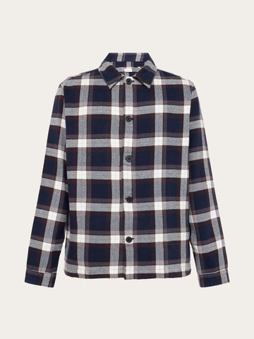 KnowledgeCotton Apparel - MEN Flannel check overshirt Overshirts 7036 Navy