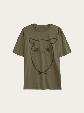 KnowledgeCotton Apparel - MEN Front print t-shirt T-shirts 1068 Burned Olive