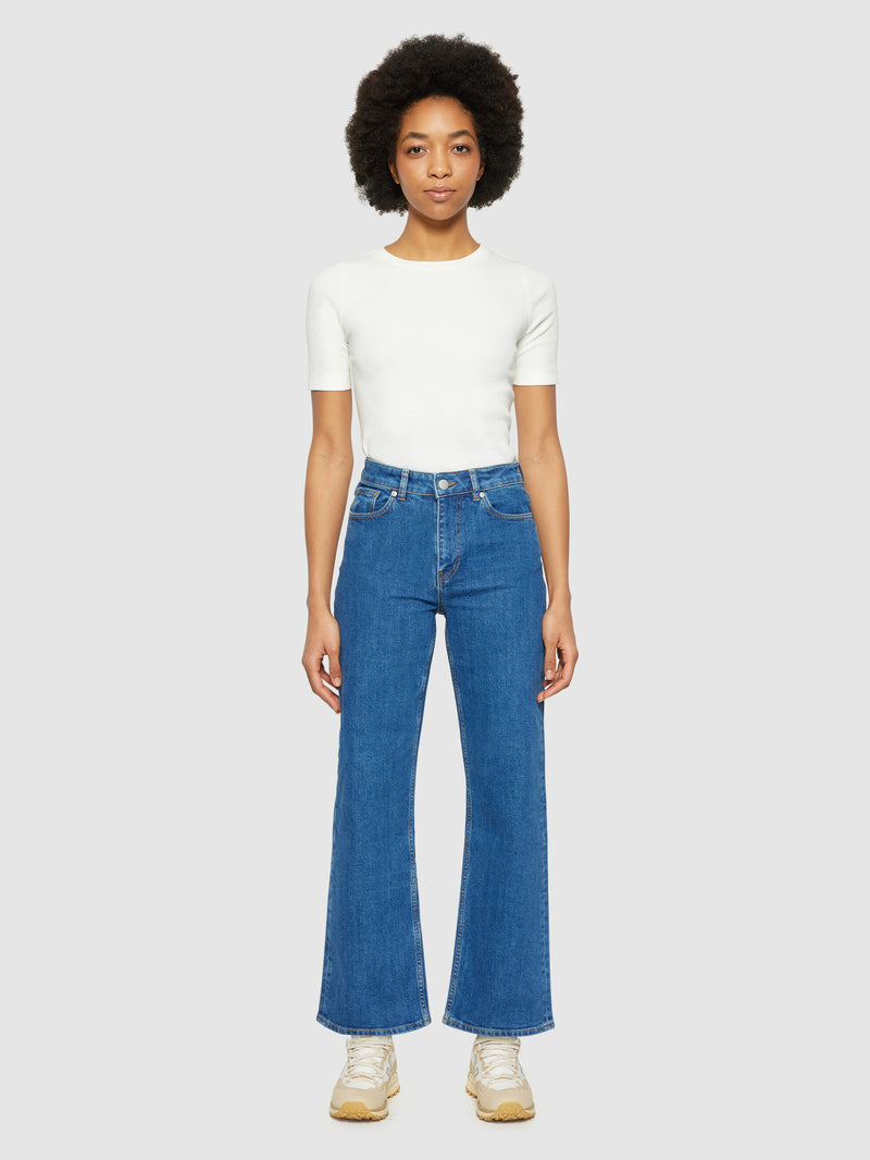 KnowledgeCotton Apparel - WMN GALE straight mid-rise medium blue 5-pocket jeans Denim jeans 3043 Medium Blue