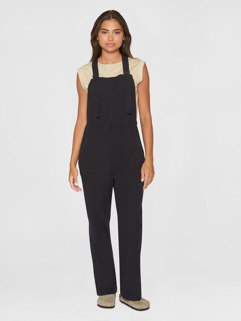 KnowledgeCotton Apparel - WMN GALE straight slub yarn jumpsuit - GOTS/Vegan Jumpsuits 1300 Black Jet