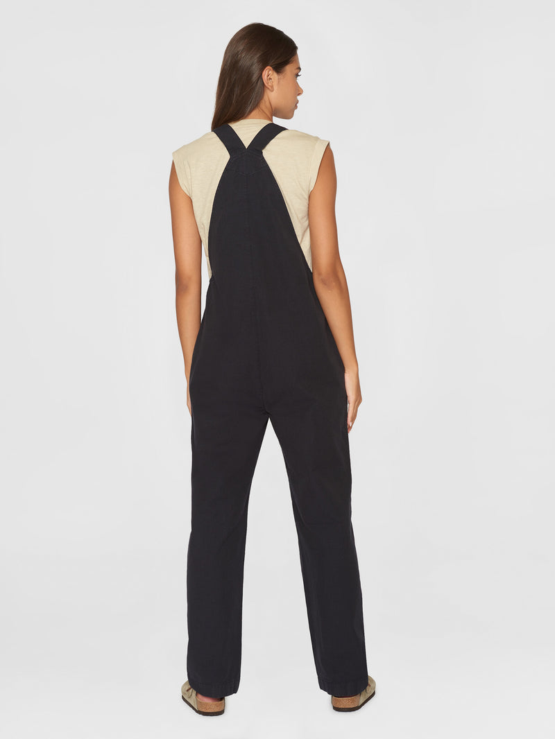 KnowledgeCotton Apparel - WMN GALE straight slub yarn jumpsuit - GOTS/Vegan Jumpsuits 1300 Black Jet