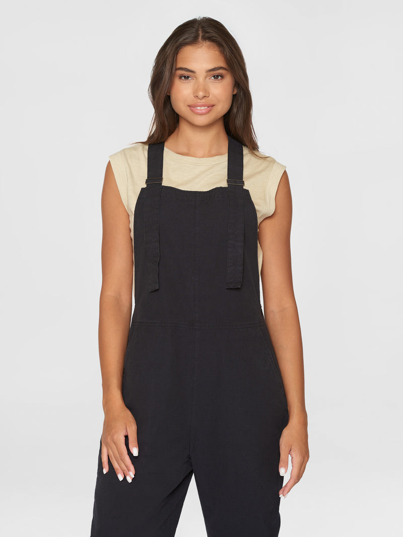 KnowledgeCotton Apparel - WMN GALE straight slub yarn jumpsuit - GOTS/Vegan Jumpsuits 1300 Black Jet