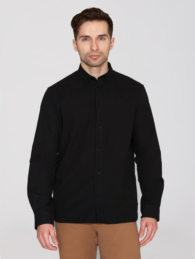 KnowledgeCotton Apparel - MEN Harald Small owl oxford regular fit shirt - GOTS/Vegan Shirts 1300 Black Jet