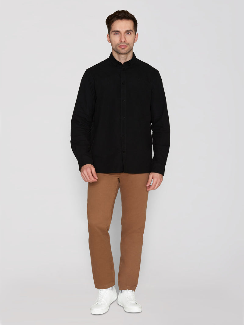 KnowledgeCotton Apparel - MEN Harald Small Owl Oxford Regular Fit Shirt - GOTS/Vegan Shirts 1300 Black Jet