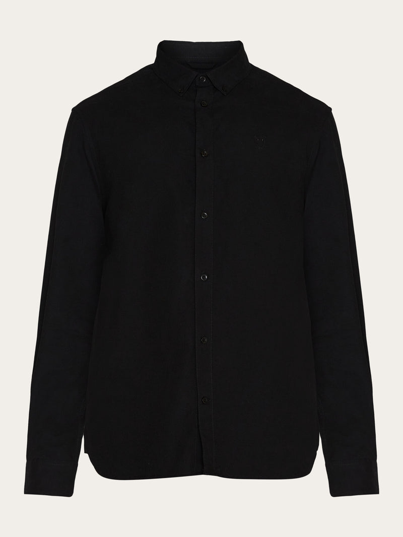 KnowledgeCotton Apparel - MEN Harald Small owl oxford regular fit shirt - GOTS/Vegan Shirts 1300 Black Jet