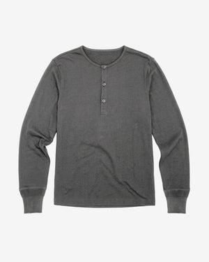 KnowledgeCotton Apparel - MEN Heavy jersey henley shirt Henleys 1073 Dark Grey Melange