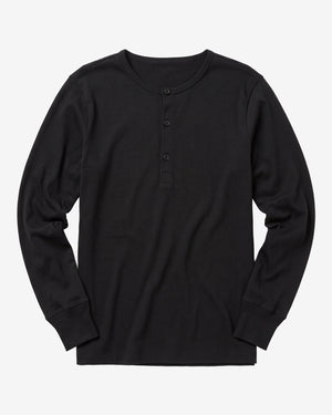 KnowledgeCotton Apparel - MEN Heavy jersey henley shirt Henleys 1300 Black Jet
