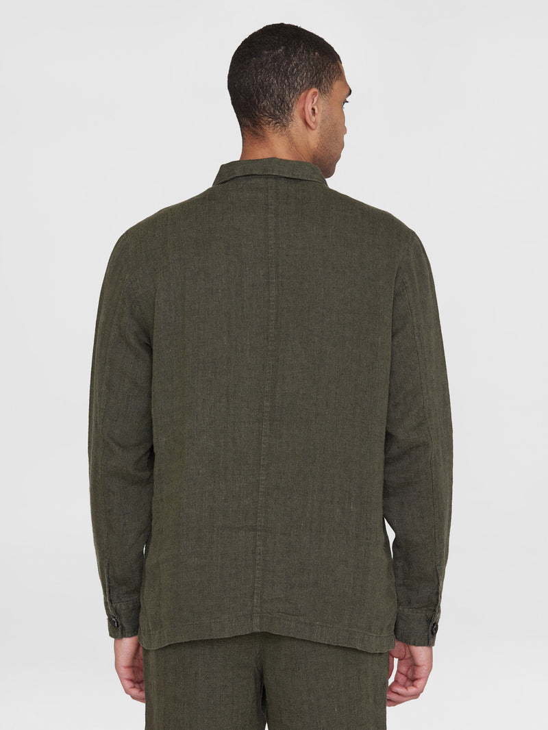 KnowledgeCotton Apparel - MEN Herringbone linen overshirt - GOTS/Vegan Overshirts 1068 Burned Olive