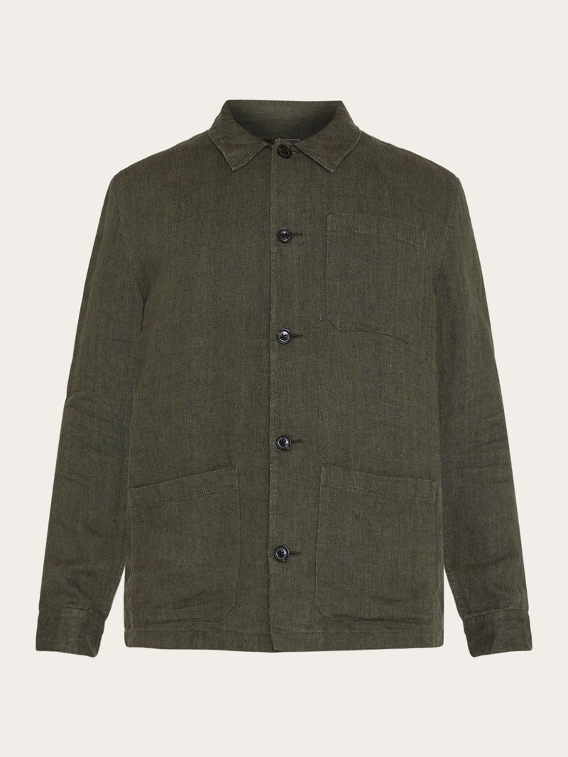 KnowledgeCotton Apparel - MEN Herringbone linen overshirt - GOTS/Vegan Overshirts 1068 Burned Olive