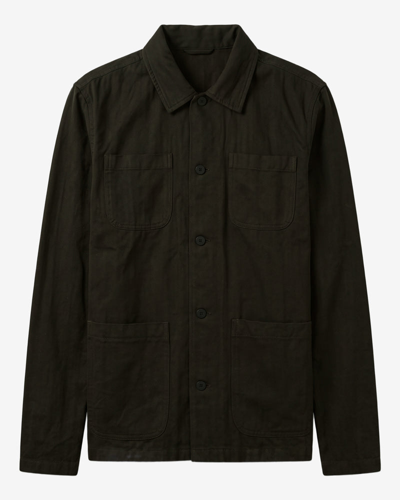 KnowledgeCotton Apparel - MEN Herringbone overshirt Overshirts 1090 Forest Night