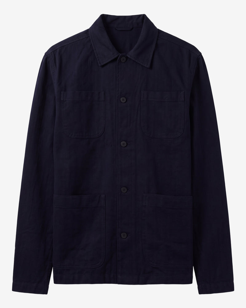 KnowledgeCotton Apparel - MEN Herringbone overshirt Overshirts 1412 Night Sky