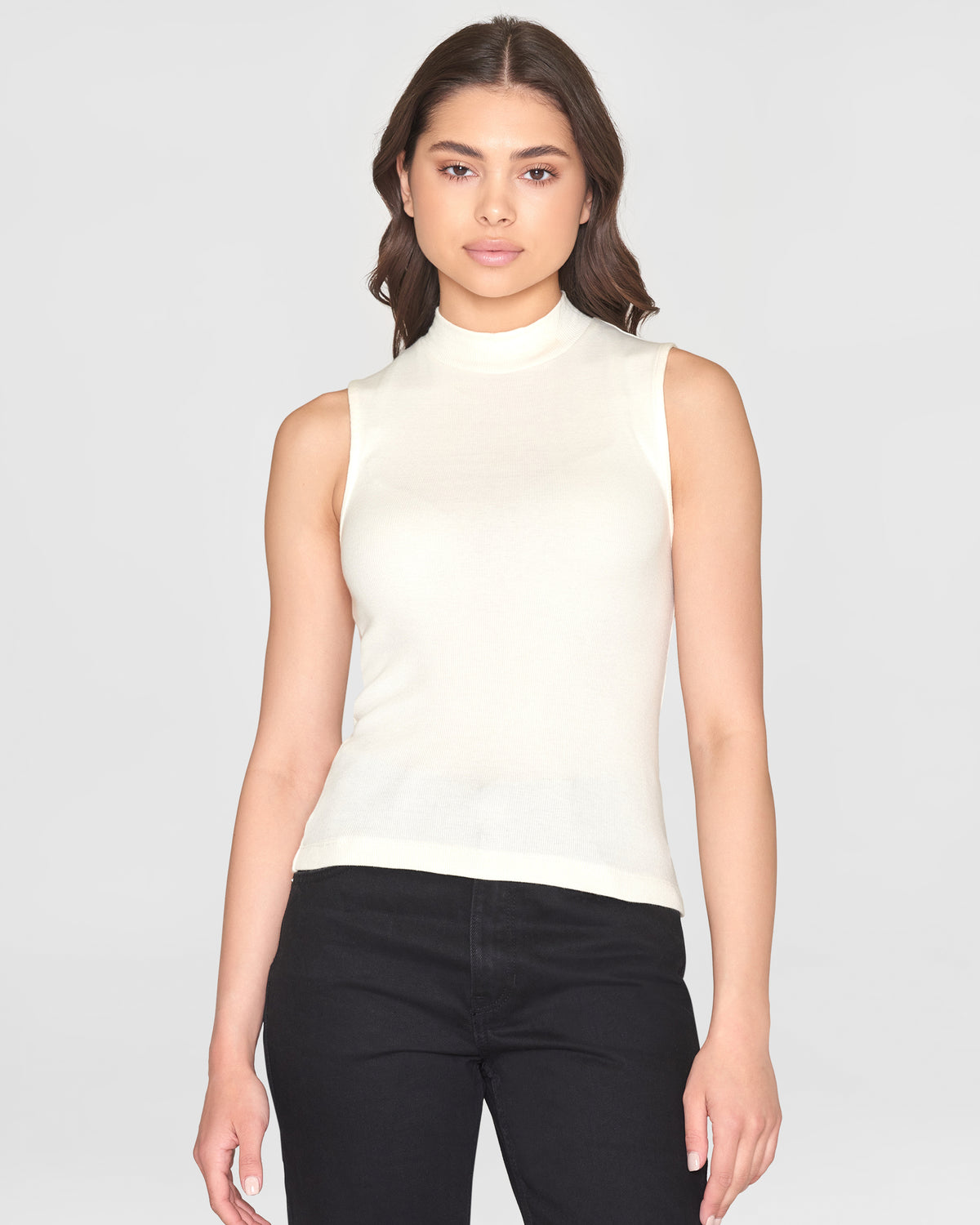 KnowledgeCotton Apparel - WMN High neck rib top T-shirts 1007 Star White