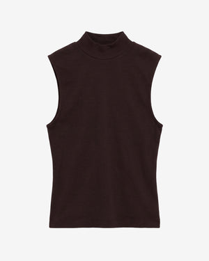 KnowledgeCotton Apparel - WMN High neck rib top T-shirts 1487 Chocolate Torte