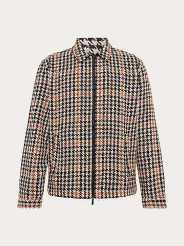 KnowledgeCotton Apparel - MEN Houndtooth zip overshirt Overshirts 7035 Dark Brown check