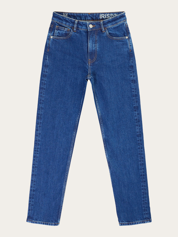 KnowledgeCotton Apparel - WMN IRIS Mom mid-rise medium blue 5-pocket cropped jeans Denim jeans 3043 Medium Blue