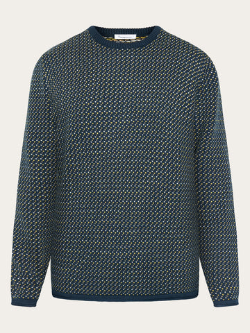 KnowledgeCotton Apparel - MEN Jacquard crew neck sweater Knits 9921 Blue