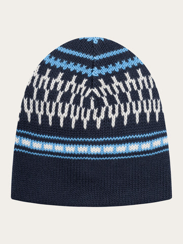 KnowledgeCotton Apparel - YOUNG Kids Jacquard knit beanie Hats 8021 Blue stripe