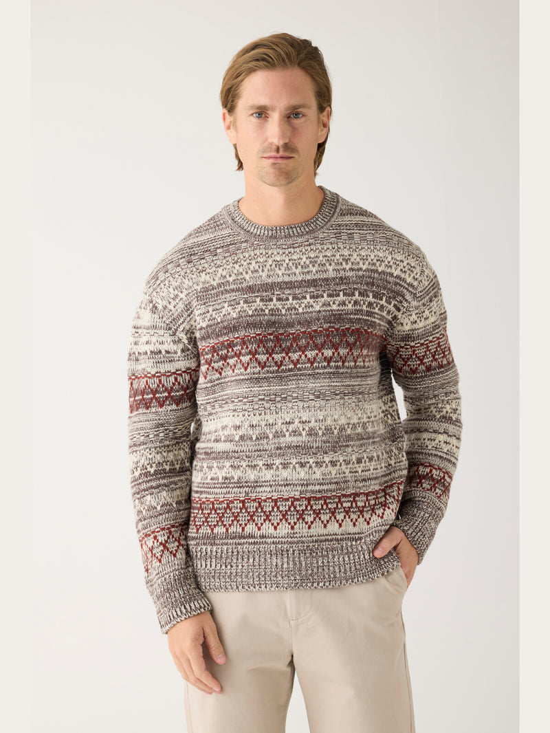 KnowledgeCotton Apparel - MEN Knitted pattern crew neck - RWS Knits 8026 Brown stripe